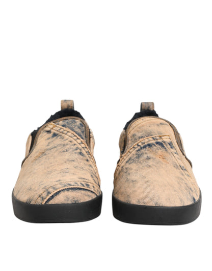 Dolce &amp; Gabbana Beige Baumwolle Low Top Slip On Sneakers Schuhe