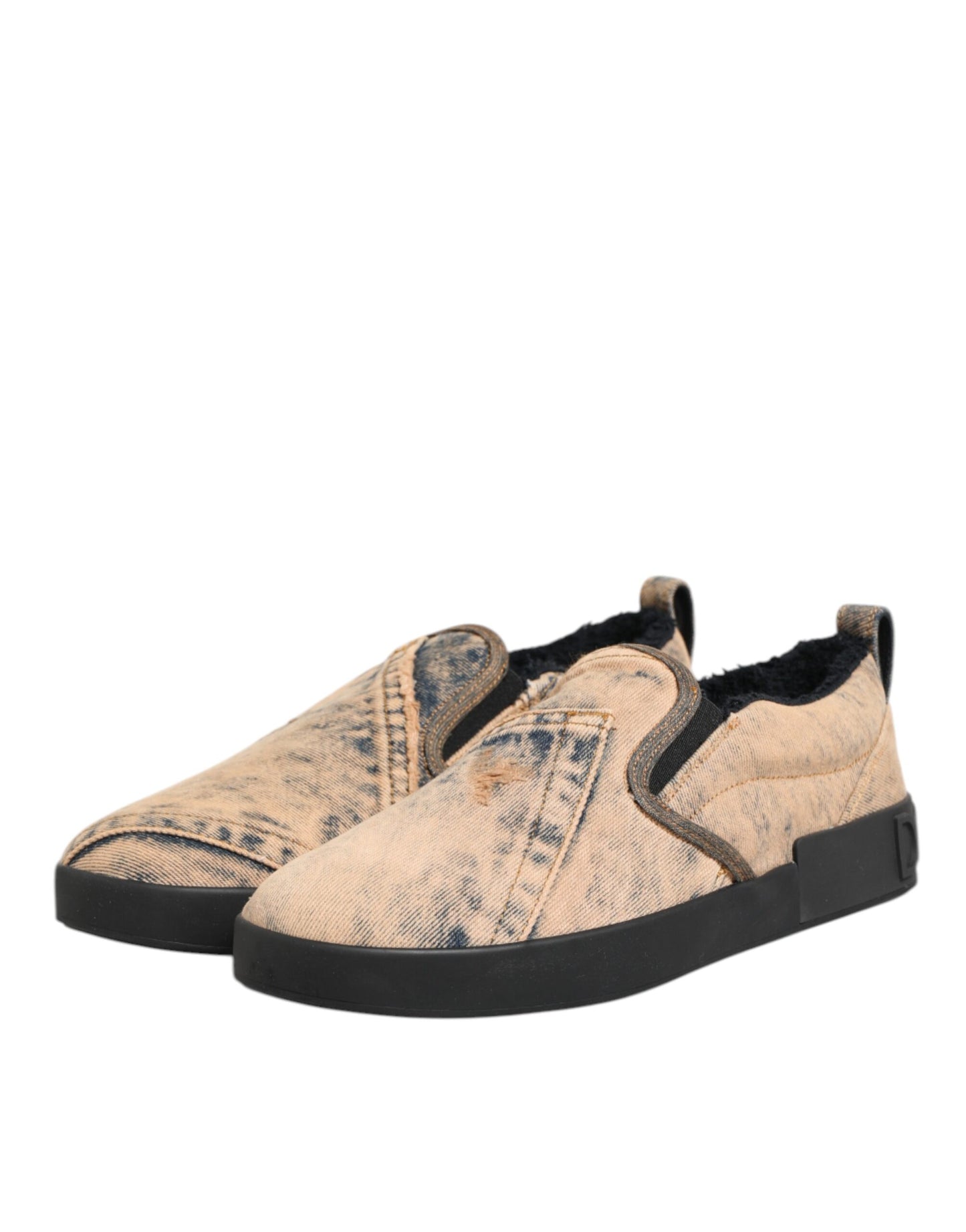 Dolce &amp; Gabbana Beige Baumwolle Low Top Slip On Sneakers Schuhe