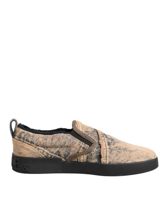 Dolce &amp; Gabbana Beige Baumwolle Low Top Slip On Sneakers Schuhe