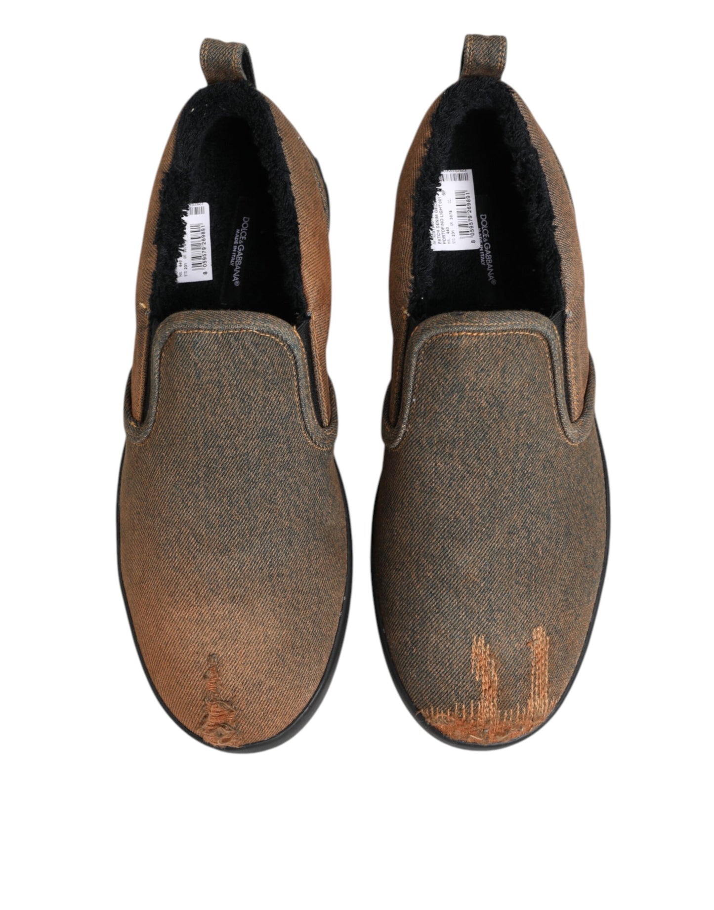 Dolce &amp; Gabbana Braune Slip-On-Sneakers aus Baumwolle mit niedrigem Oberteil
