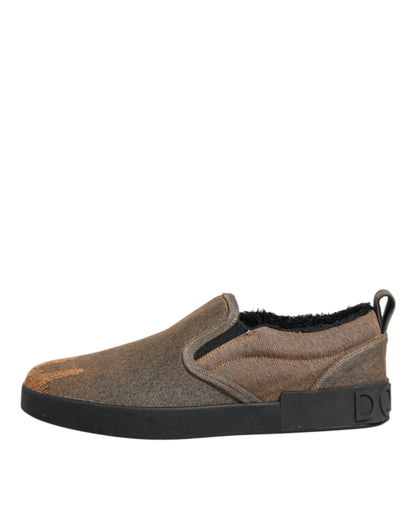 Dolce &amp; Gabbana Braune Slip-On-Sneakers aus Baumwolle mit niedrigem Oberteil