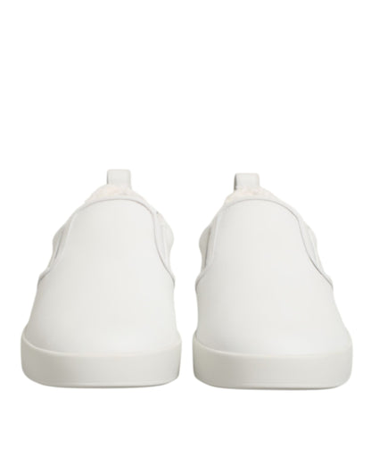 Dolce &amp; Gabbana – Weiße Slipper aus Leder mit niedrigem Schaft