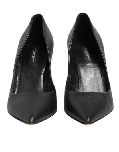 Dolce & Gabbana Black Leather Stiletto High Heels Pumps Shoes