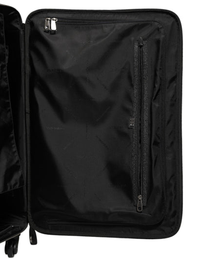 Dolce &amp; Gabbana Grau Leder Logo Plakette Trolley Reise Rad Männer Koffer Tasche