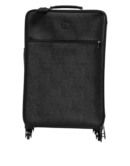 Dolce &amp; Gabbana Grau Leder Logo Plakette Trolley Reise Rad Männer Koffer Tasche