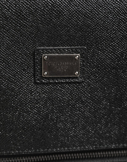 Dolce &amp; Gabbana Grau Leder Logo Plakette Trolley Reise Rad Männer Koffer Tasche