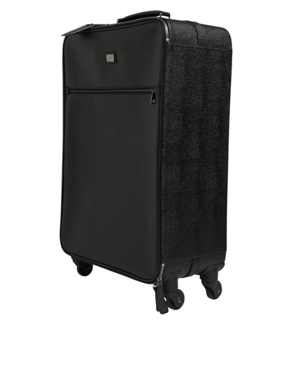 Dolce &amp; Gabbana Grau Leder Logo Plakette Trolley Reise Rad Männer Koffer Tasche
