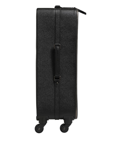 Dolce &amp; Gabbana Grau Leder Logo Plakette Trolley Reise Rad Männer Koffer Tasche