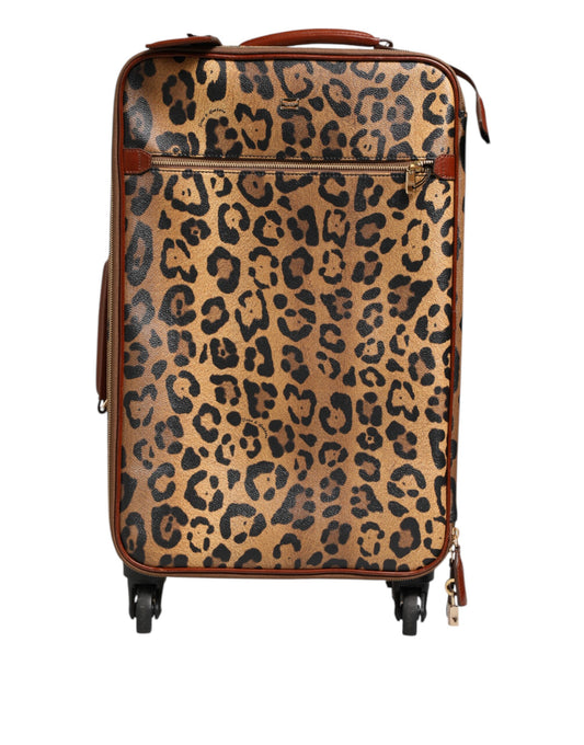 Dolce &amp; Gabbana – Trolley-Reisetasche aus Leder mit Rädern in Braun mit Leopardenmuster