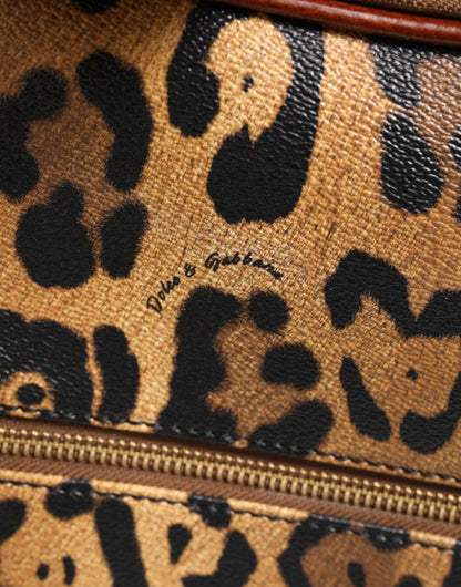 Dolce &amp; Gabbana – Trolley-Reisetasche aus Leder mit Rädern in Braun mit Leopardenmuster