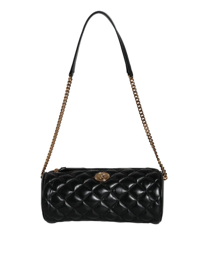 Versace – Schwarze Mini-Umhängetasche aus gestepptem Lammleder