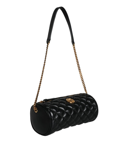Versace – Schwarze Mini-Umhängetasche aus gestepptem Lammleder