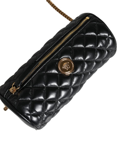 Versace – Schwarze Mini-Umhängetasche aus gestepptem Lammleder