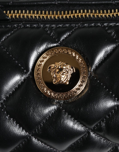 Versace – Schwarze Mini-Umhängetasche aus gestepptem Lammleder