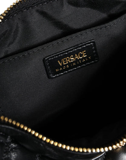 Versace – Schwarze Mini-Umhängetasche aus gestepptem Lammleder