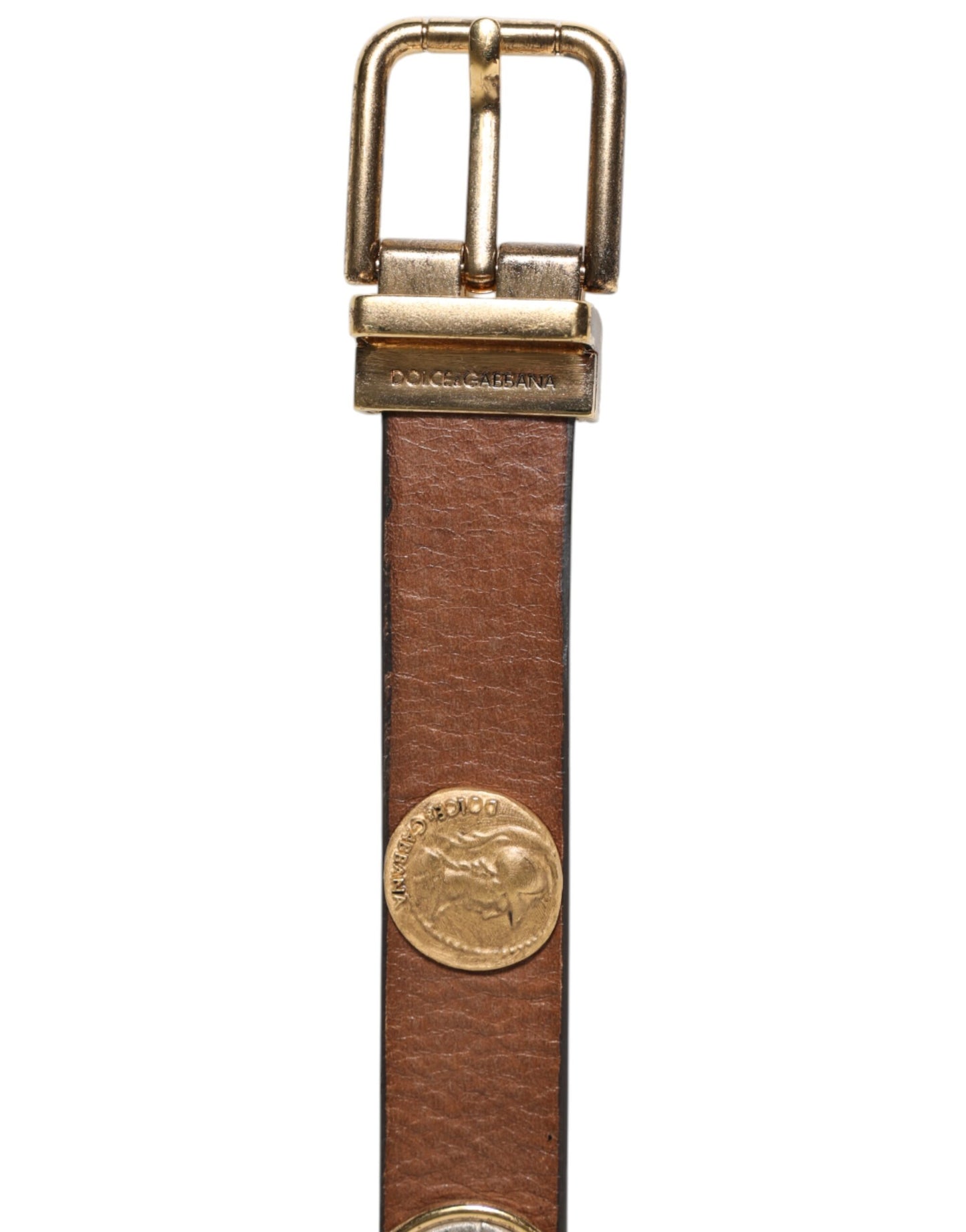 Dolce &amp; Gabbana Brauner Ledergürtel mit gold-silberner Münzschnalle