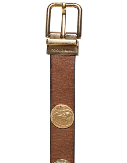 Dolce &amp; Gabbana Brauner Ledergürtel mit gold-silberner Münzschnalle