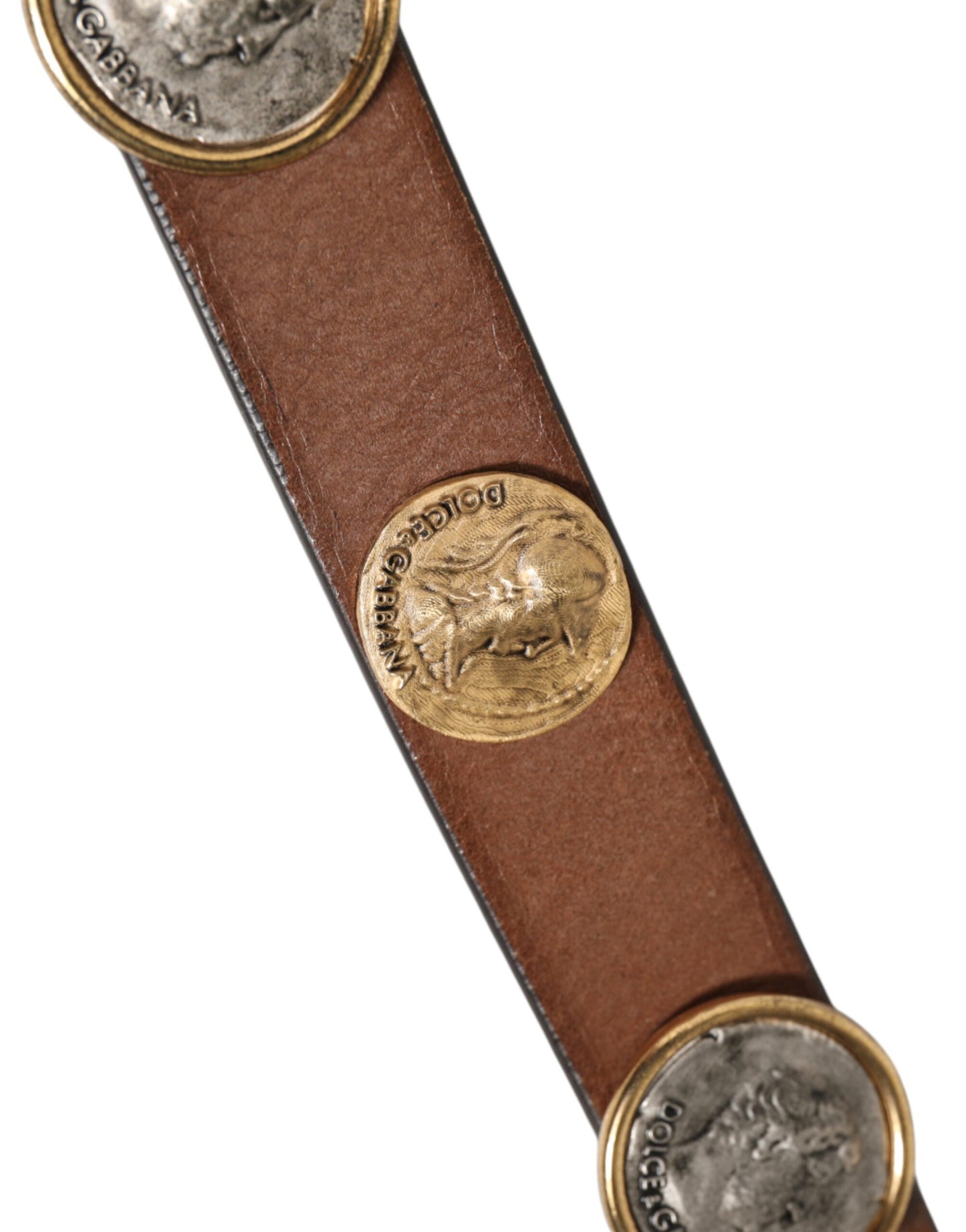 Dolce &amp; Gabbana Brauner Ledergürtel mit gold-silberner Münzschnalle