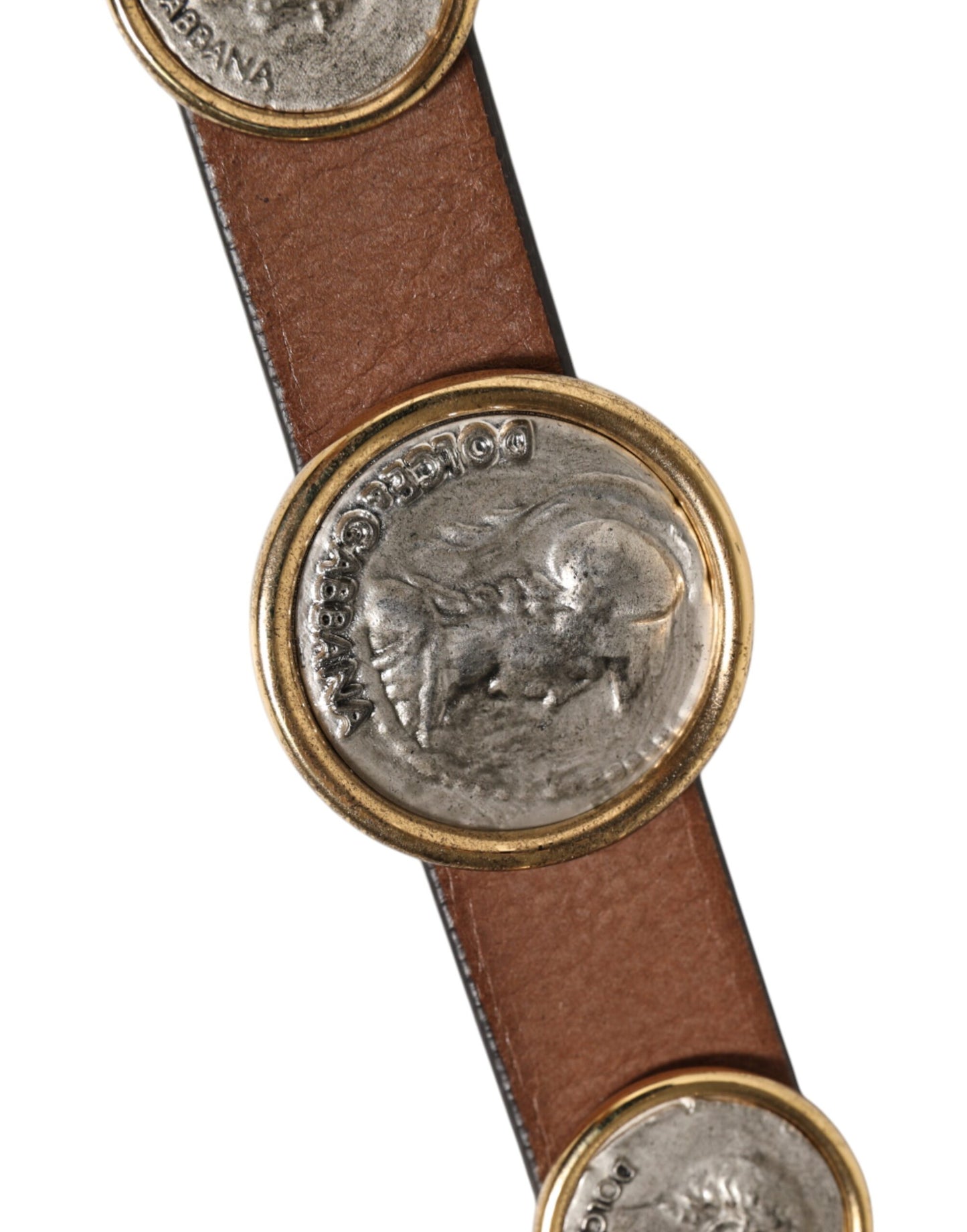 Dolce &amp; Gabbana Brauner Ledergürtel mit gold-silberner Münzschnalle