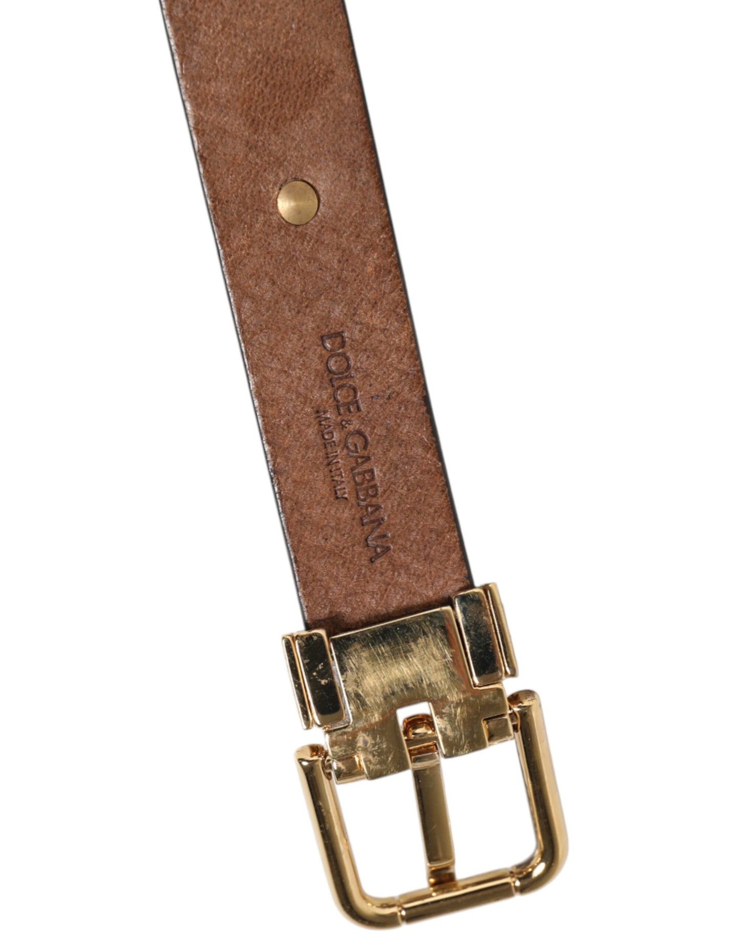 Dolce &amp; Gabbana Brauner Ledergürtel mit gold-silberner Münzschnalle
