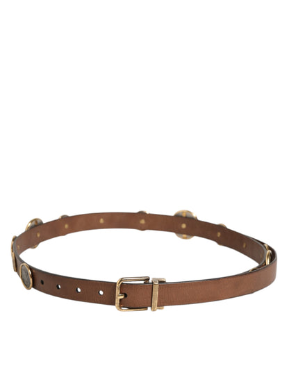 Dolce &amp; Gabbana Brauner Ledergürtel mit gold-silberner Münzschnalle