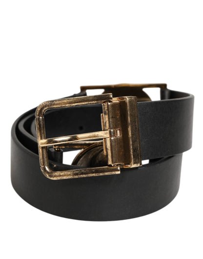 Dolce &amp; Gabbana Gürtel aus schwarzem Leder mit gold-silberner Münzschnalle