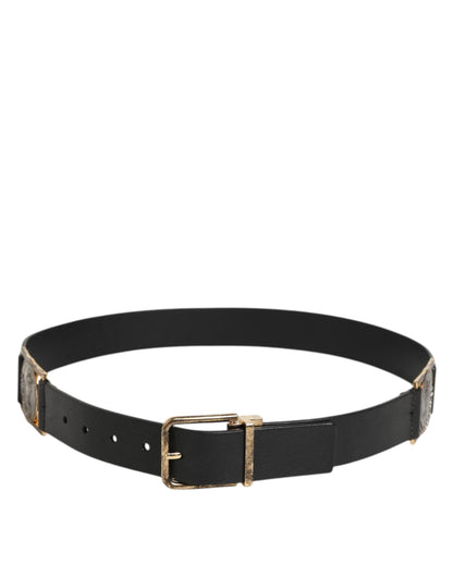 Dolce &amp; Gabbana Gürtel aus schwarzem Leder mit gold-silberner Münzschnalle