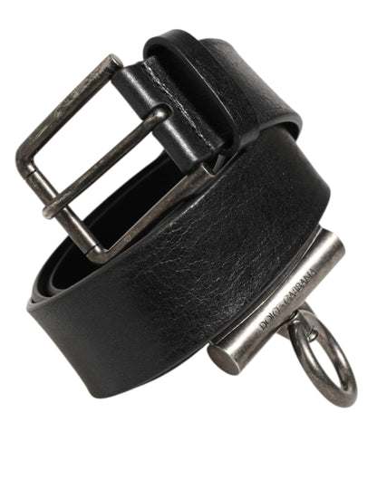 Dolce &amp; Gabbana – Schwarzer Ledergürtel mit seitlichen Ringen und Messingschnalle