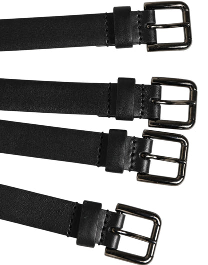 Dolce &amp; Gabbana – Schwarzer Ledergürtel mit 4 Riemen und mehreren Metallschnallen