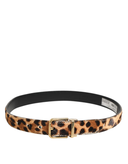 Dolce &amp; Gabbana Brauner Ledergürtel mit Leopardenmuster und Metallschnalle