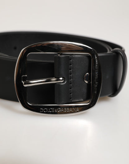 Dolce & Gabbana Black Leather Classic Metal Logo Buckle Belt