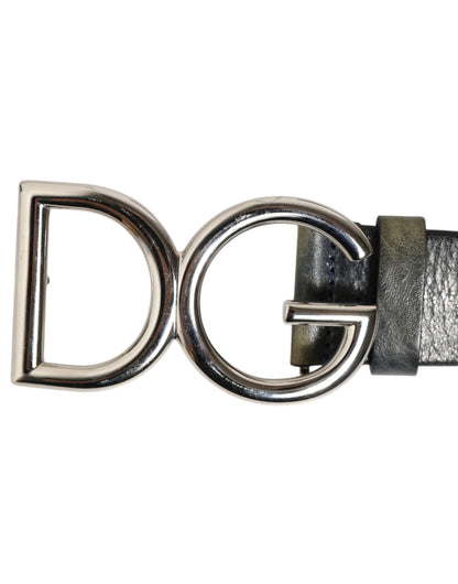 Dolce &amp; Gabbana Schwarzer klassischer silberner Metallgürtel mit DG-Logoschnalle