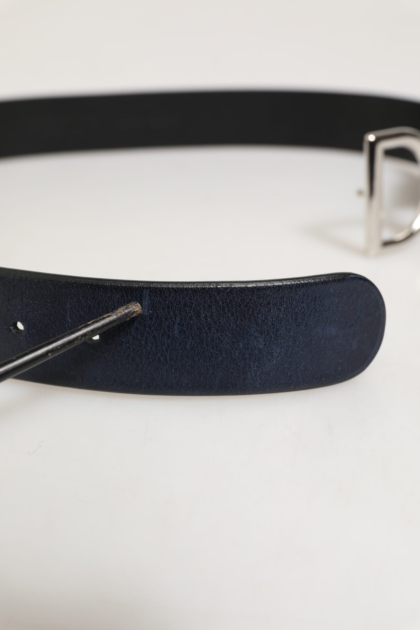 Dolce &amp; Gabbana Schwarzer klassischer silberner Metallgürtel mit DG-Logoschnalle