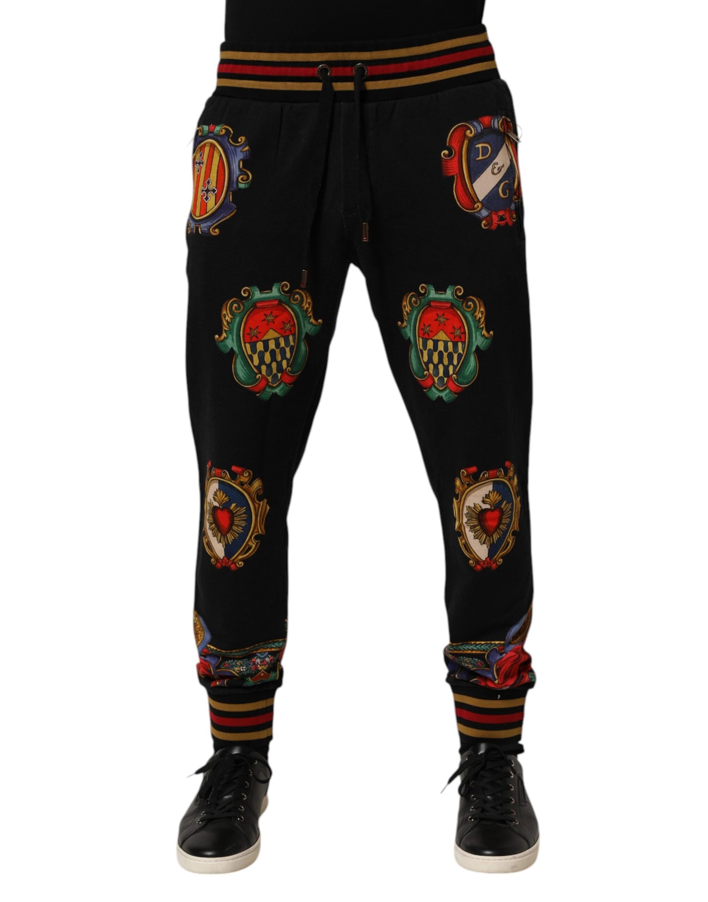 Dolce &amp; Gabbana Schwarze Trainingshose mit barockem Wappenlogo für Herren