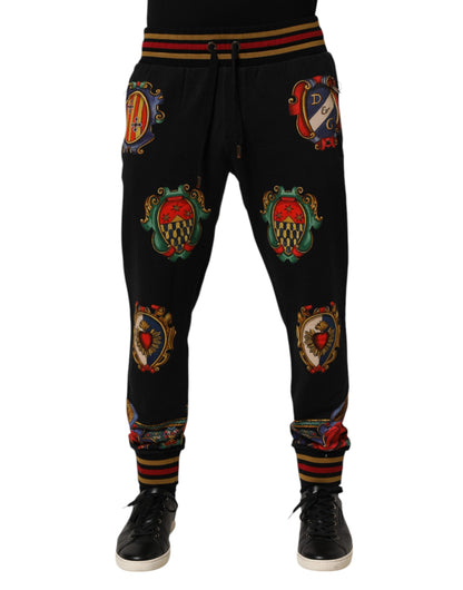 Dolce &amp; Gabbana Schwarze Trainingshose mit barockem Wappenlogo für Herren