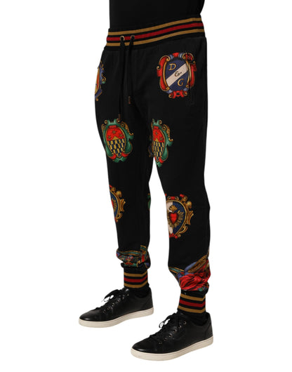 Dolce &amp; Gabbana Schwarze Trainingshose mit barockem Wappenlogo für Herren