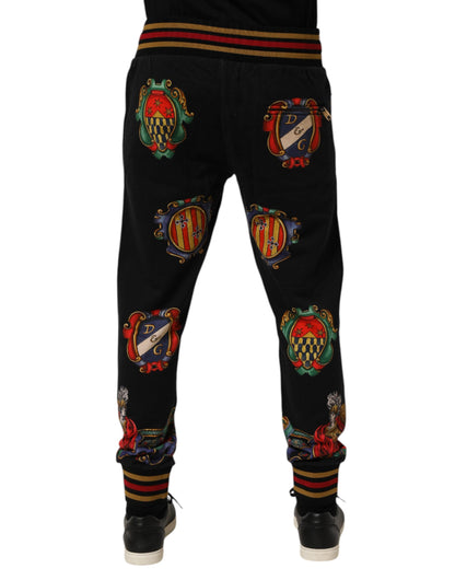 Dolce &amp; Gabbana Schwarze Trainingshose mit barockem Wappenlogo für Herren