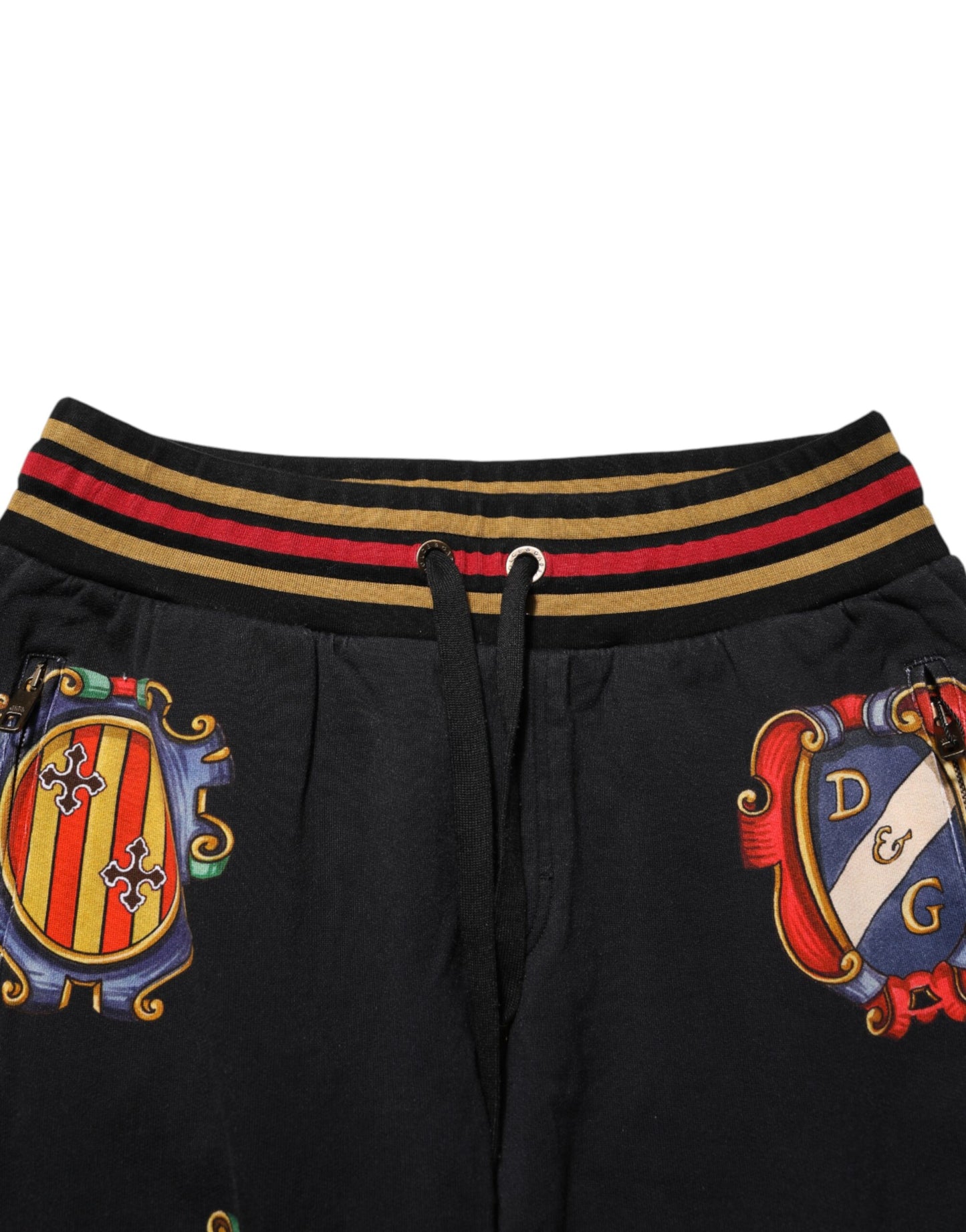 Dolce &amp; Gabbana Schwarze Trainingshose mit barockem Wappenlogo für Herren