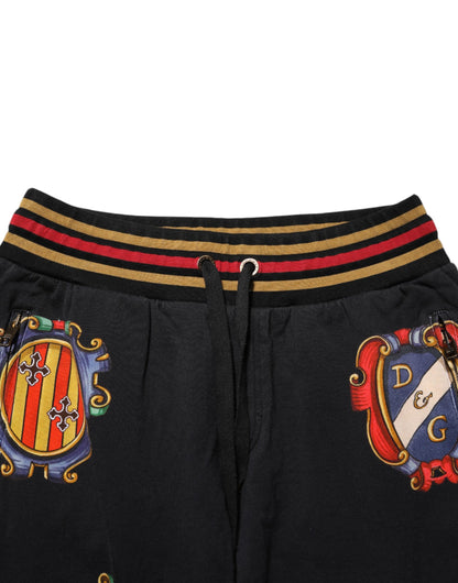 Dolce &amp; Gabbana Schwarze Trainingshose mit barockem Wappenlogo für Herren