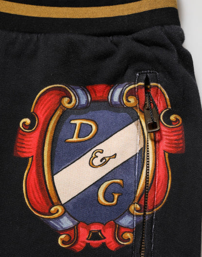 Dolce &amp; Gabbana Schwarze Trainingshose mit barockem Wappenlogo für Herren