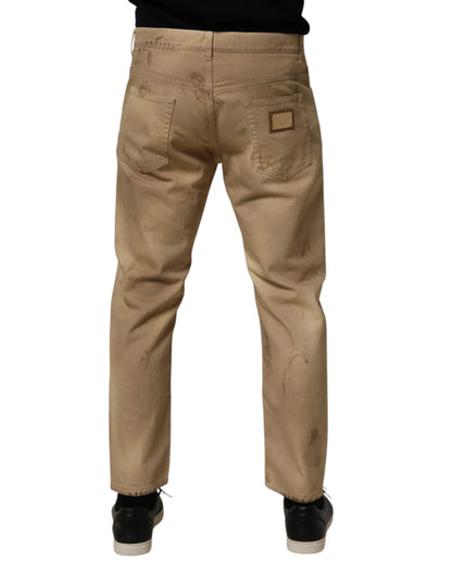 بنطلون جينز رجالي فضفاض من القطن البيج من دولتشي آند غابانا