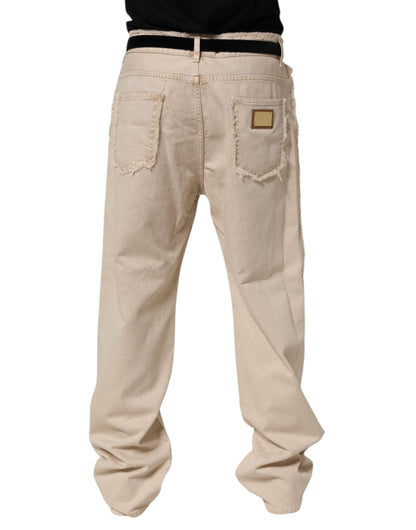 Dolce & Gabbana Beige Cotton Straight Denim Trouser Jeans