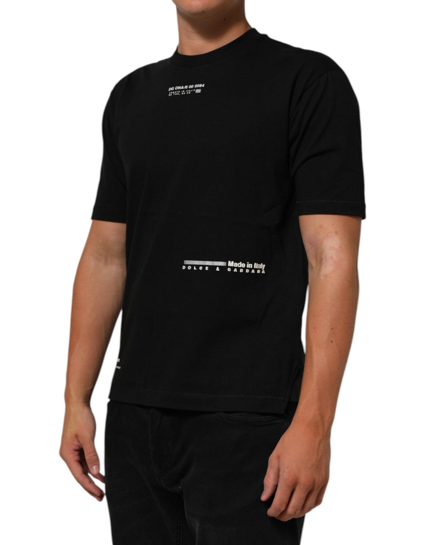 Dolce &amp; Gabbana Schwarzes Statement-T-Shirt aus Baumwolle mit Rundhalsausschnitt für Herren