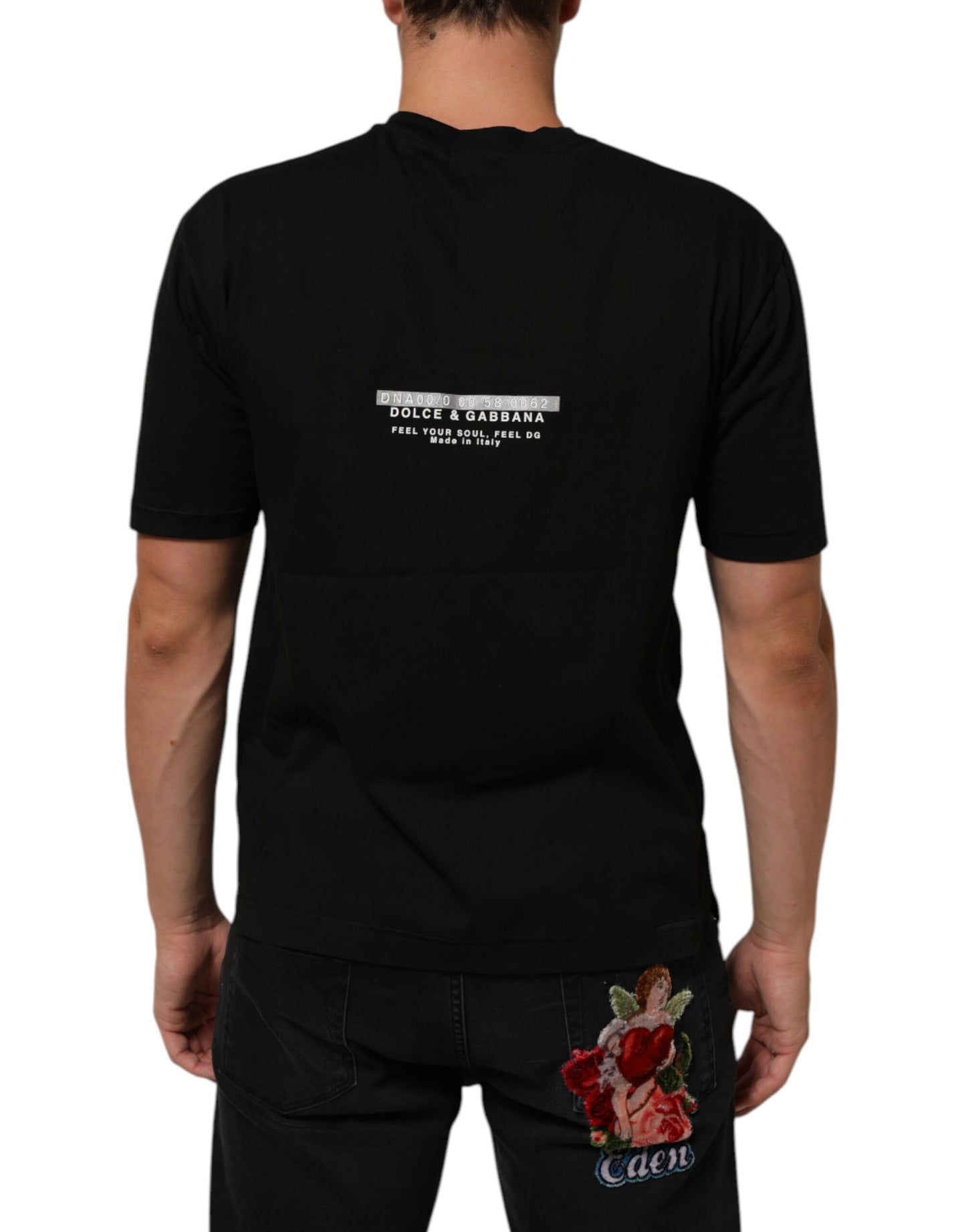 Dolce &amp; Gabbana Schwarzes Statement-T-Shirt aus Baumwolle mit Rundhalsausschnitt für Herren