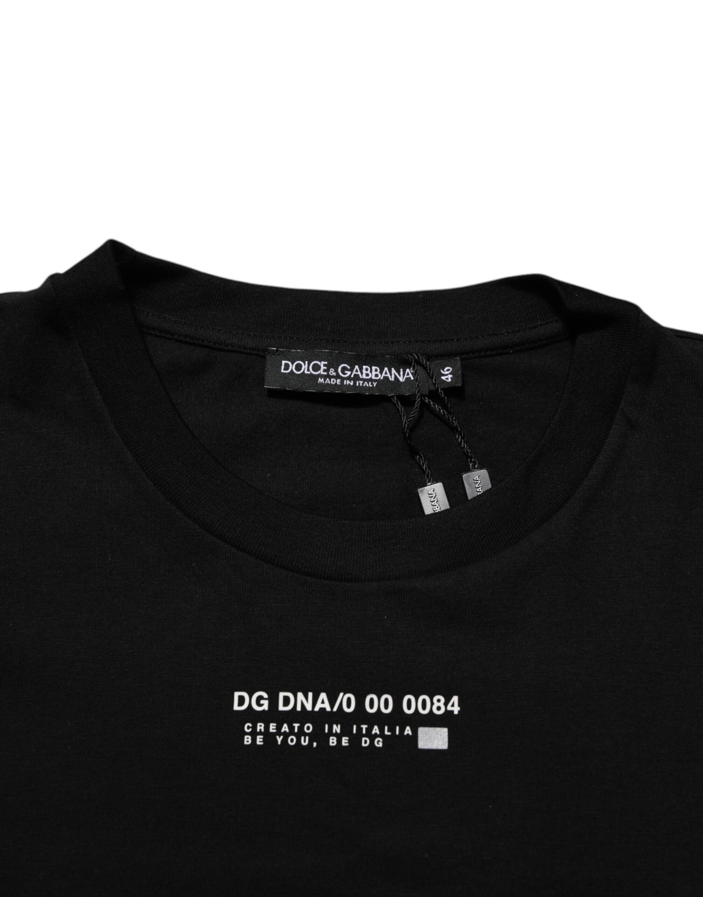 Dolce &amp; Gabbana Schwarzes Statement-T-Shirt aus Baumwolle mit Rundhalsausschnitt für Herren
