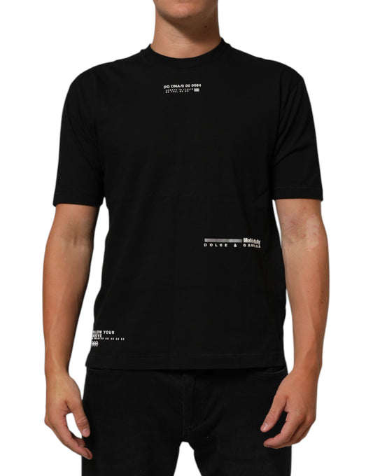 Dolce &amp; Gabbana Schwarzes Statement-T-Shirt aus Baumwolle mit Rundhalsausschnitt für Herren