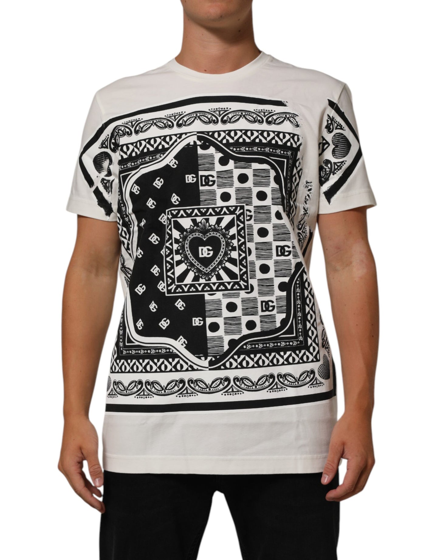 Dolce &amp; Gabbana – Weißes Baumwoll-T-Shirt mit Bandana-Logo-Print für Herren