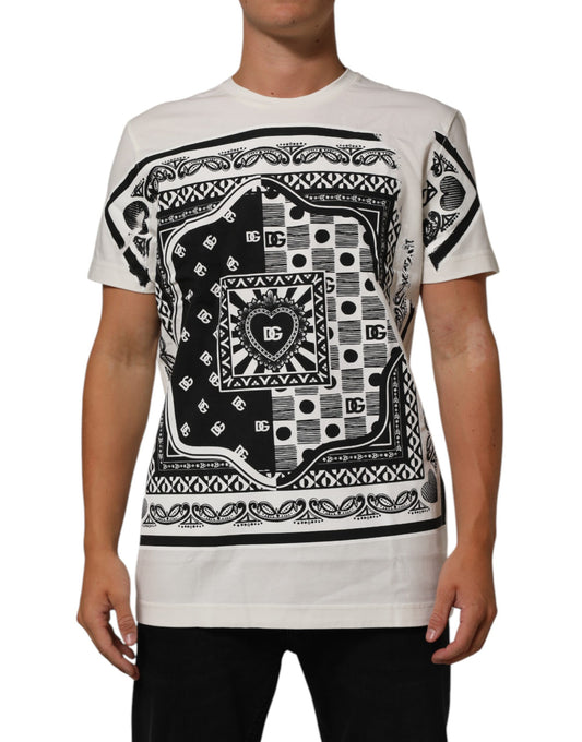 Dolce &amp; Gabbana – Weißes Baumwoll-T-Shirt mit Bandana-Logo-Print für Herren
