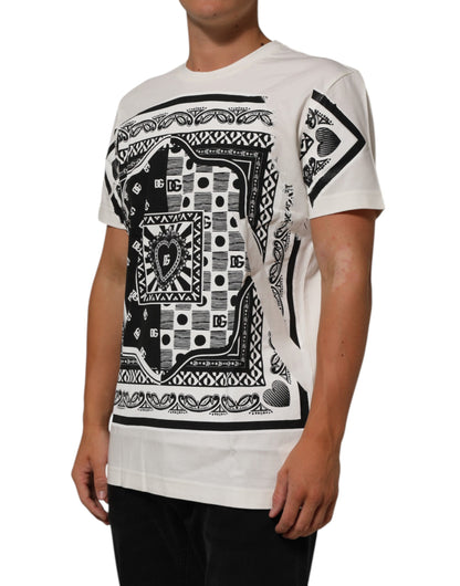 Dolce &amp; Gabbana – Weißes Baumwoll-T-Shirt mit Bandana-Logo-Print für Herren