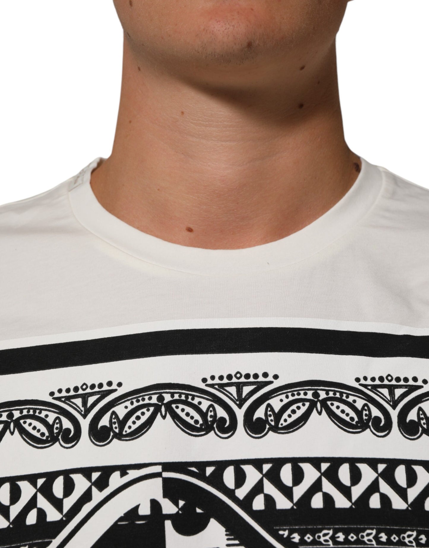Dolce &amp; Gabbana – Weißes Baumwoll-T-Shirt mit Bandana-Logo-Print für Herren